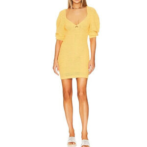 A.L.C. Gigi Crochet Knit Dress Yellow Women's Size Medium Elastic Cuffs Mini